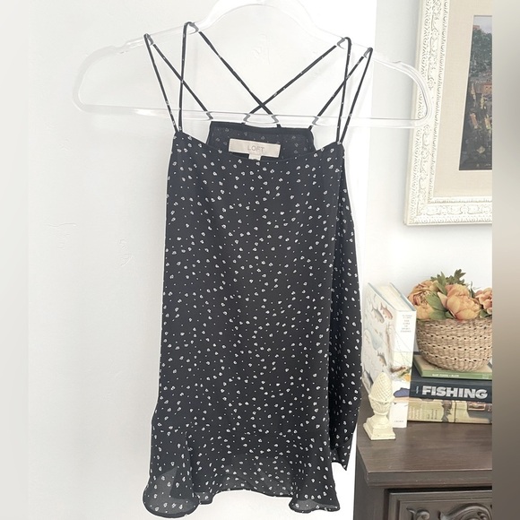 Ann Taylor LOFT Strappy Cami-Shell Blouse black white floral size small NWOT - Picture 1 of 8